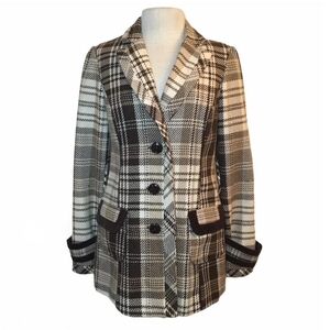 Maurices Brown And Cream Plaid Peacoat